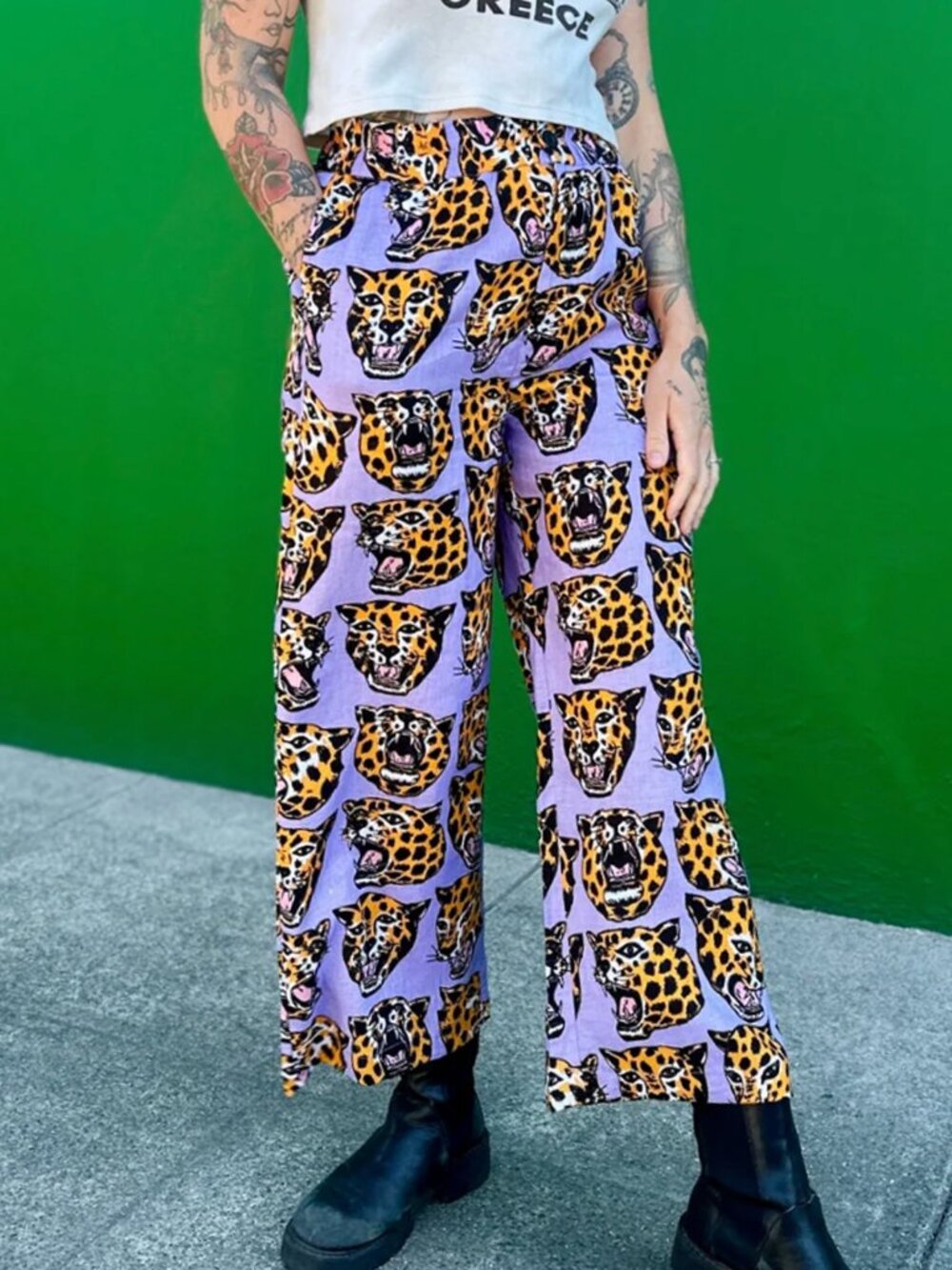 NOOWORKS Linen Catalina Pants Cheetah Head Print - Size 3X
